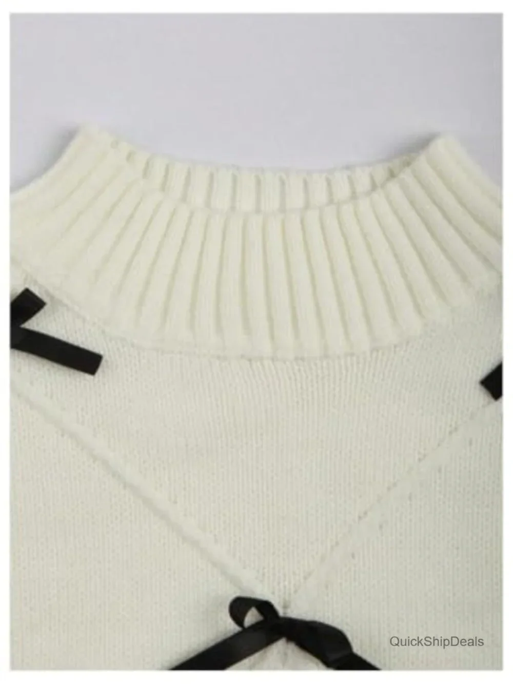 Coquette Bow Tie Argyle Sweater Vest Mock Neck Sleeveless Dressy Layering Top